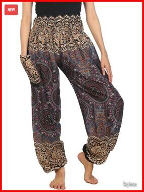 Harem Boho Pants Women Yoga Lounge Wide Leg Elastic Waist Pockets S-4XL